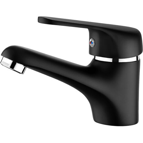 LONHEO Schwarz Wasserhahn Bad Messing Waschtischarmatur mit Kurzer Auslauf 60 mm, Waschbecken Armatur mit Abnehmbarer Luftsprudler Badarmatur Mischbatterie fürs Badezimmer