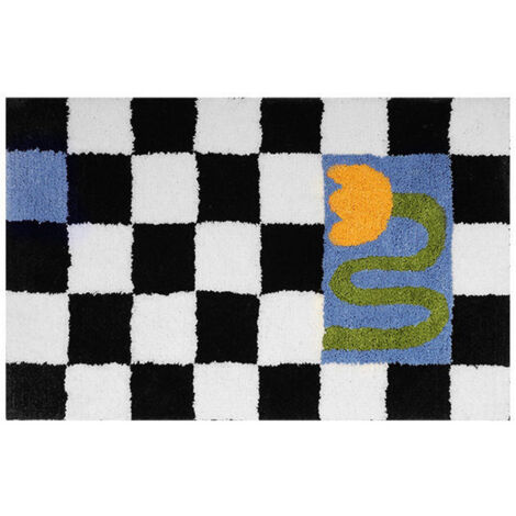 Schwarz-weiß karierte, rutschfeste Fußmatte für Bad, Küche, Wohnzimmer, 40 x 60 cm