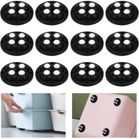 Schwarze 12-teilige Möbelrollen mit 4 Kugeln, Mini-Selbstkleberollen, kleine 360° drehbare Kunststoffräder, kleine 45x45mm Schrankrollen, für Mülleimer, Kisten, Kaffeemaschinen