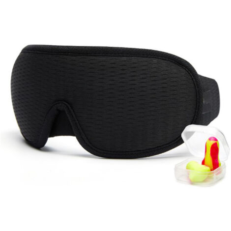 Schwarze 3D-Schlafmaske mit Anti-Licht-Effekt und Ohrstöpseln für Reisen und Nickerchen
