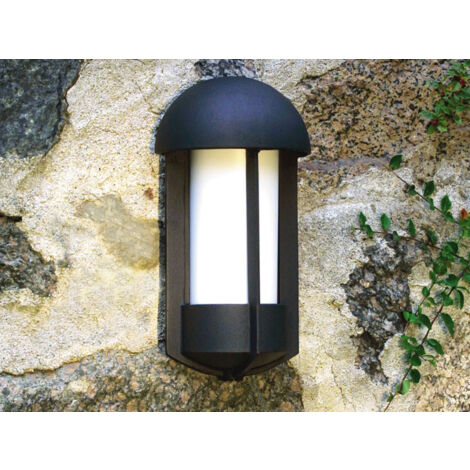 Schwarze Aluminium Wandleuchte TYR, E27, opales Acryglas, IP23