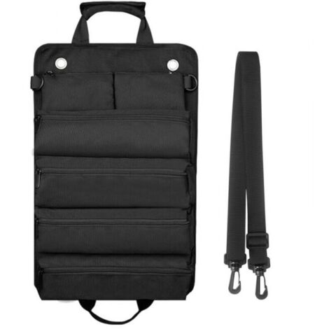 Schwarze aufrollbare Werkzeugtasche für Männer/Frauen, wasserdichter und langlebiger aufrollbarer Werkzeug-Organizer, multifunktionaler Schultergurt, tragbare, robuste Rolltasche FLITI