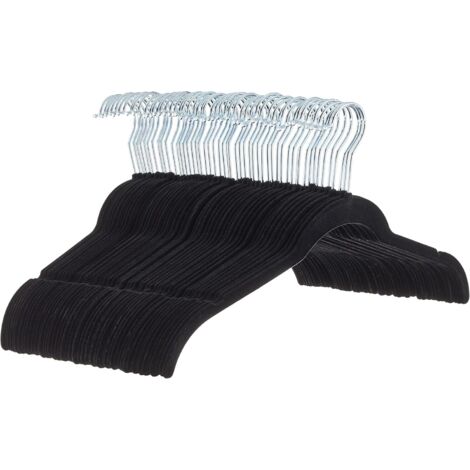 Schwarze, beflockte Kleiderbügel, 41,5 x 22,9 cm, 50er-Packung, rutschfeste und unmarkierte Kunststoffkleiderbügel für Kleiderschränke.