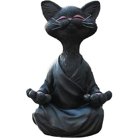 Schwarze Buddha Katze Figur Meditation Sammlerstück Dekor Kunst Garten Statuen 