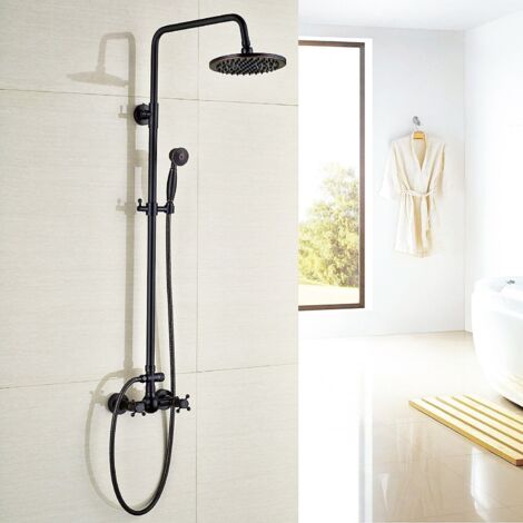 Schwarze Duschsäule ohne Mischbatterie,Onyzpily-Edelstahl-Duschsystem,Verstellbare Duschstange