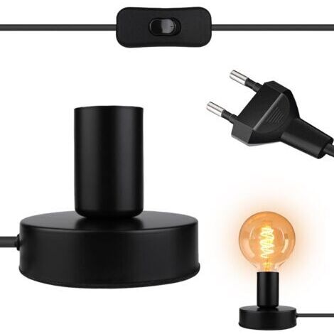 Schwarze E27-Tischlampenfassung mit Kabelschalter (Leuchtmittel nicht enthalten): Vintage-Tischlampe, Industrie-Tischlampe, E27-Fassung mit Stecker, für die Wohnraumbeleuchtung