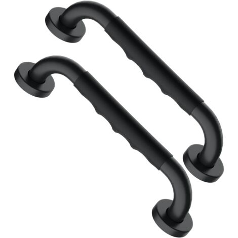 Schwarze Edelstahl-Haltegriffe fürs Badezimmer, 30 cm lang, mit rutschfesten Gummigriffen (2 Stück)