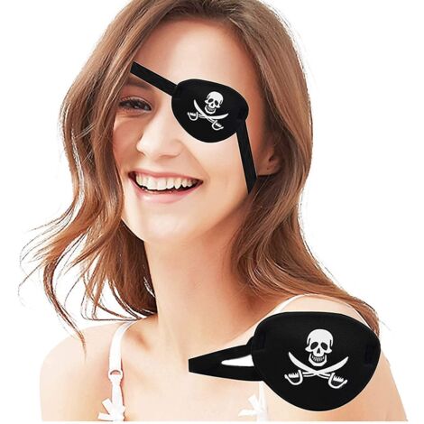 Schwarze Einzel-Augenmaske mit Piraten-Totenkopf-Motiv, verstellbare 3D-Augenklappe für Erwachsene und Kinder (Piraten-Design)