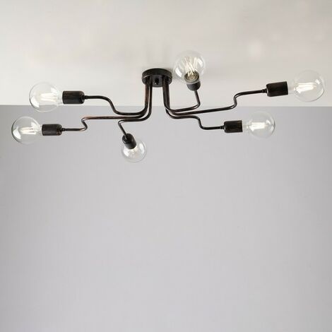 Schwarze Eisen-Deckenlampe mit Kupferdekor sechs Lichter 83x48x h17 cm