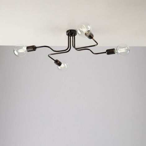 Schwarze Eisen-Deckenlampe mit Kupferdekor vier Lichter 57x44x h17 cm