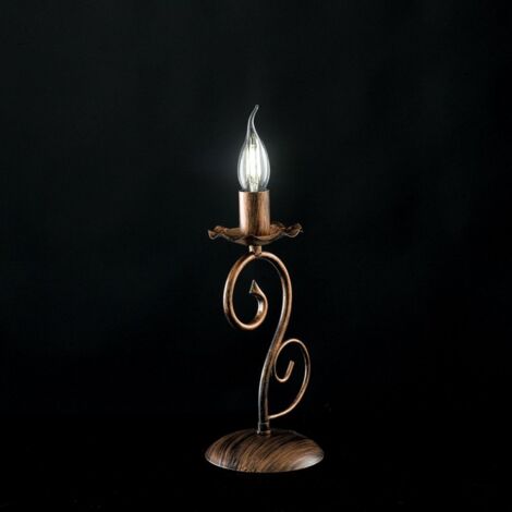 Schwarze Eisen-Tischlampe mit Kupfer-Dekor ein Licht 13x h28cm