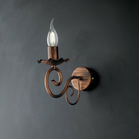 Schwarze Eisenwandlampe mit Kupferdekor ein Licht 23x h17 cm