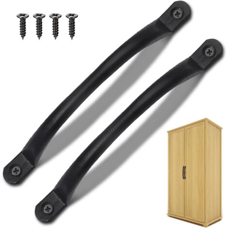 Schwarze, gebogene Türgriffe – Set mit 2 Schiebegriffen aus Edelstahl – Traditionelle schwarze Gusseisengriffe – Geeignet für Gartenhäuser, Küchen, Möbel, Schränke, Kleiderschränke und Türen