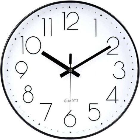 Schwarze, geräuschlose, batteriebetriebene Quarz-Wanduhr (30 cm) für Büro, Klassenzimmer und Schule