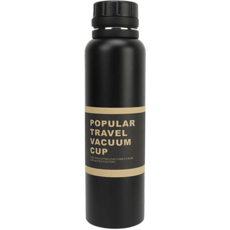 Schwarze, isolierte Edelstahl-Trinkflasche mit großem Fassungsvermögen (1100 ml) und Teefilter, Isolierflasche für heiße und kalte Getränke
