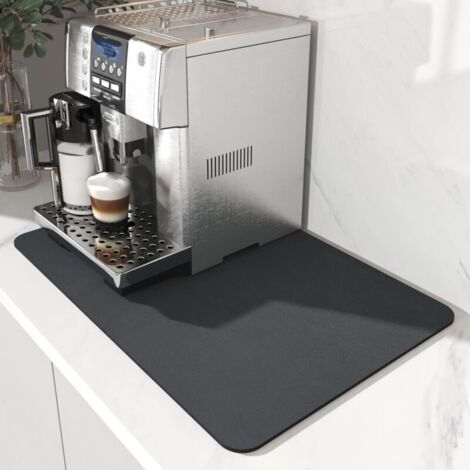 Schwarze Kaffeematte, kaschiert Flecken, Gummirückseite, saugfähiger Besteckhalter für die Arbeitsfläche, geeignet für Kaffeemaschinen, elektrische Kaffeemaschinen, Espressomaschinen, Besteckablagen.