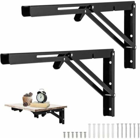 Schwarze, klappbare Wandhalterung, 400 x 170 mm, robuste Klapphalterung, klappbare Regalhalterung für Garage/Werkbank
