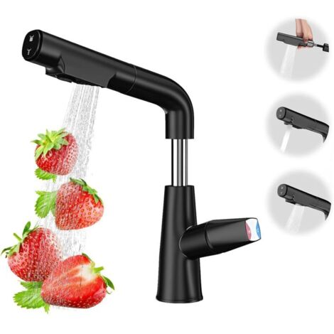 Schwarze Küchenarmatur, 70 cm Ausziehbrause, Küchenmischbatterie, Edelstahl-Badarmatur, zwei Strahlarten, 360° schwenkbar