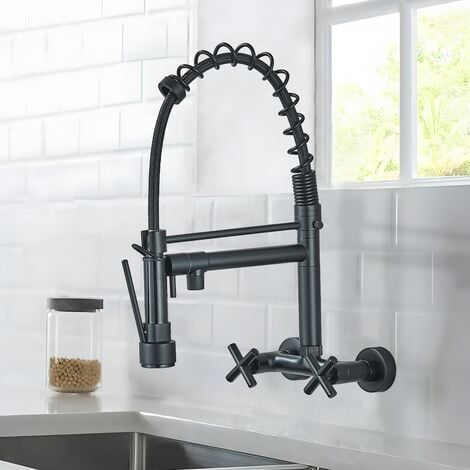 SUGUWORD Schwarze Küchenarmatur, Küchenwandarmatur, Waschbeckenarmatur mit Dusche