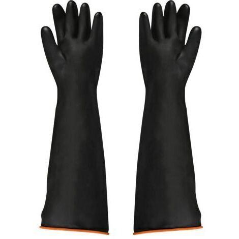 Schwarze Latexhandschuhe, 1 Paar, 55 cm, beständig gegen Säuren/Laugen/industrielle Sicherheitsarbeiten, Schutzhandschuhe