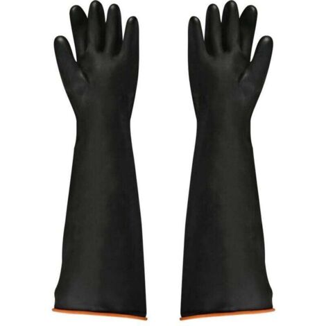 Schwarze Latexhandschuhe, 1 Paar, 55 cm, säure- und laugenbeständig, Arbeitshandschuhe für den industriellen Einsatz, Schutzhandschuhe