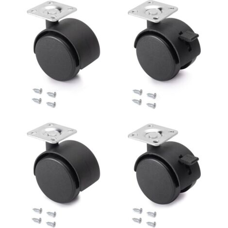Schwarze Lenkrollen, 4er-Set, 50 mm, mit Montageplatte/Kugellager