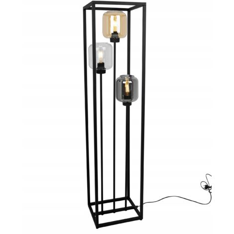SCHWARZE LOFT-STEHLAMPE MIT GLASSCHIRMEN