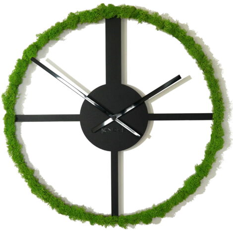 Schwarze Metallwanduhr mit Moos, 50 cm
