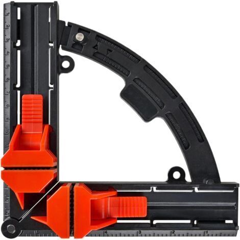 Schwarze Multiwinkel-Positionierungszwinge, 17,8 cm x 17,8 cm, rechtwinklige Zwinge einstellbar von 30° bis 90°, geeignet für die Montage von Regalen und Schränken, robuste Befestigungsvorrichtung