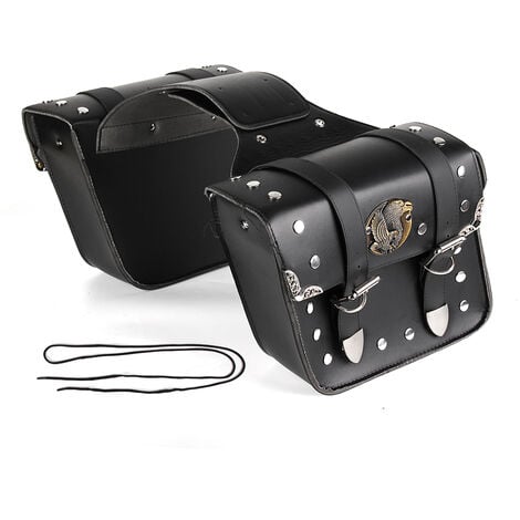 DRILLPRO Schwarze PU-Leder-Motorrad-Satteltaschen-Satteltaschen-Sattel-Werkzeugtaschen-Beutel LAVENTE