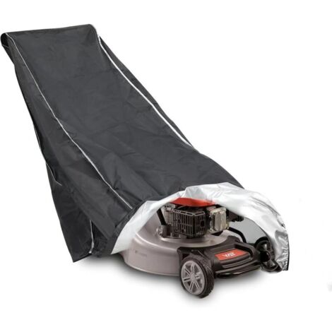 Schwarze Rasenmäherabdeckung, 600D Oxford-Polyester-Abdeckung für Handrasenmäher, Zubehör für den Außenbereich, staubdicht, schneesicher, UV-Schutz – Universalgröße 86L x 2