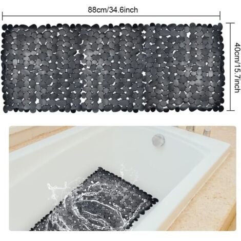Schwarze, rechteckige, rutschfeste Duschmatte (88 x 40 cm), rutschfeste Badematte, Anti-Schimmel-Badematte, rutschfeste Badewannenmatte