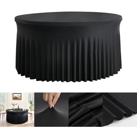 Schwarze runde Stretch-Spandex-Tischdecken für runde Tische mit 150 cm Durchmesser, dehnbare runde Tischdecke für Hochzeitsempfänge, Bankette, Partys, Geburtstage, Feiertage, Abendessen