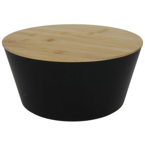 Schwarze Schüssel mit Bambusdeckel und Schneidebrett, 4 l Salatschüssel