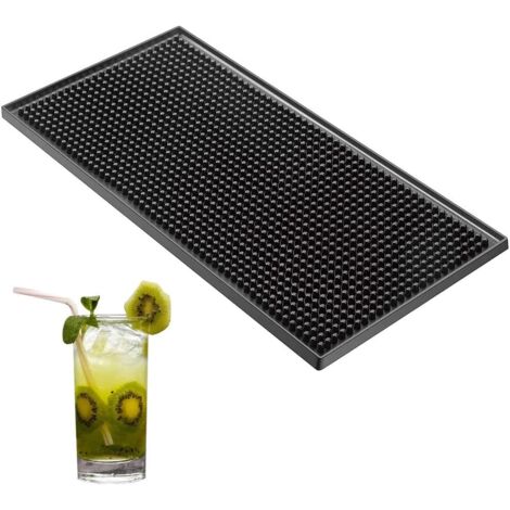Schwarze Silikon-Barmatte mit Wasserablauf und rutschfester Oberfläche, Halterung für Gläser und Besteck, geeignet für Küchenarbeitsplatten