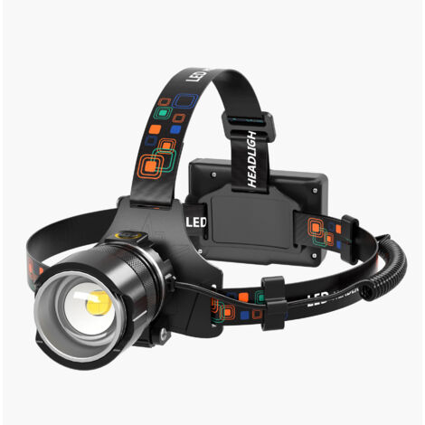 Schwarze Stirnlampe, Nachtangellampe für den Außenbereich, Notlampe für Camping und Bergsteigen, sensoraktivierter, ausziehbarer Zoom.
