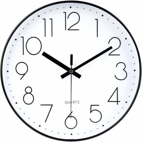 Schwarze Uhr, 30 cm, moderne Wanduhr, leise, nicht tickend, Quarz, batteriebetrieben, dekorative runde Wanduhr für Büro, Klassenzimmer, Schule – Schwarz