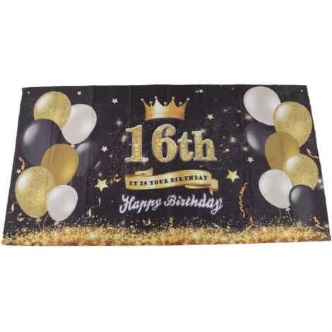 Schwarze und goldene Girlande zum 16. Geburtstag – Waschbare Wanddekoration mit Luftballons und Feuerwerk für Schlafzimmer oder Garten