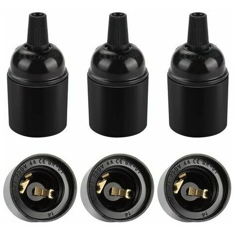 Schwarze Vintage E27 Fassung, Retro Edison Pendelleuchte, massiver Bakelit Lampenfassung Adapter, perfekt für Dekoration, Industrie und Heimwerker, 6er Set