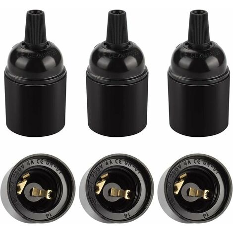 Schwarze Vintage E27 Fassung, Retro Edison Pendelleuchte, massiver Bakelit Lampenfassung Adapter, perfekt für Dekoration, Industrie und Heimwerker, 6er Set