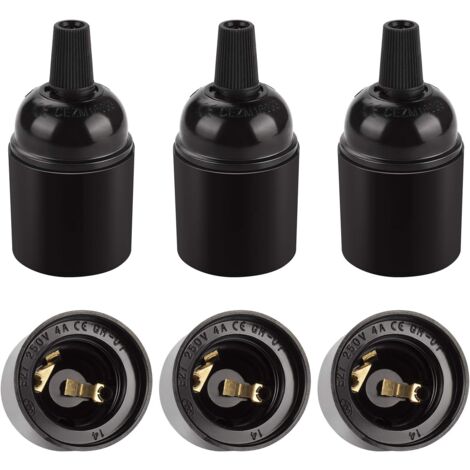 Schwarze Vintage-E27-Fassung, Retro-Edison-Pendelleuchte, massiver Bakelit-Lampenfassungsadapter, perfekt für Dekoration, Industrie und Heimwerker, 6 Stück
