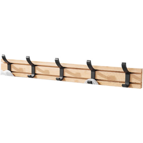 Schwarzer 5-Haken-Wandhaken für Holzstämme, nicht perforierte, bewegliche Kleidung