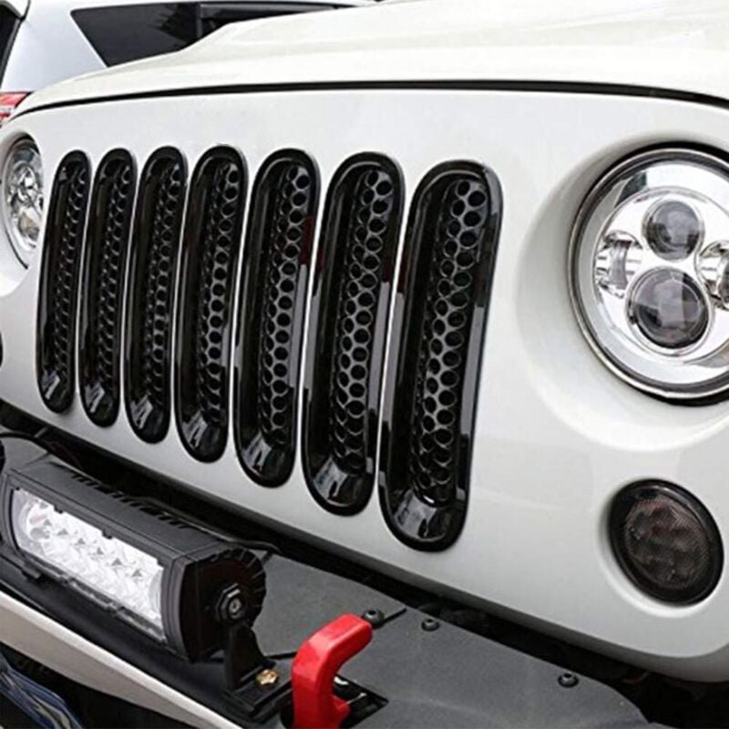 Image of Schwarzer ABS-Kühlergrill, 7-teilig, schwarzer Frontstoßstangengrill für jk 2007-2017