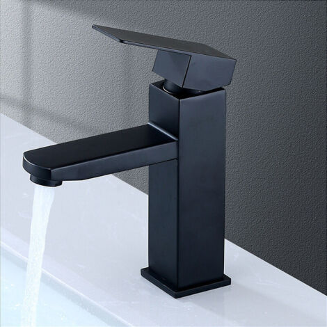 Schwarzer Badezimmerhahn, hoher Edelstahl-Waschtischhahn mit Wasserfallfunktion, mattschwarz