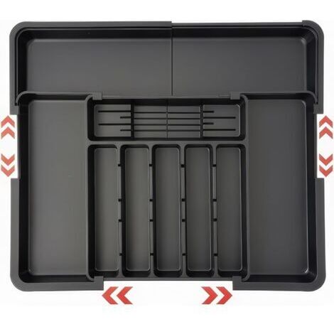 Schwarzer Besteckkasten, ausziehbarer Besteckkasten, Küchenschubladen-Besteckorganizer mit 2 herausnehmbaren Messerblöcken und 9 Fächern, ausziehbarer Besteckkasten