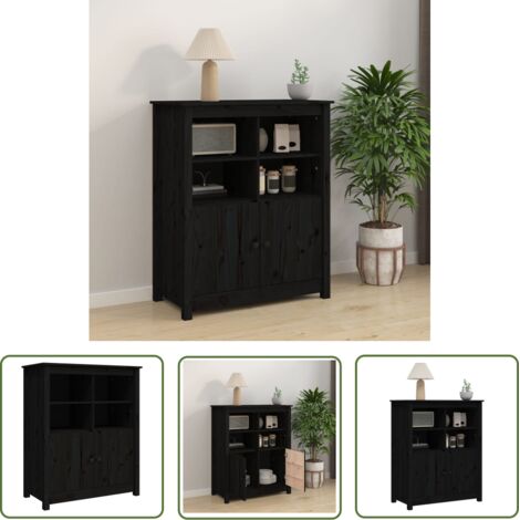 Schwarzer Buffet 83x41,5x100 cm aus massivem Kiefernholz