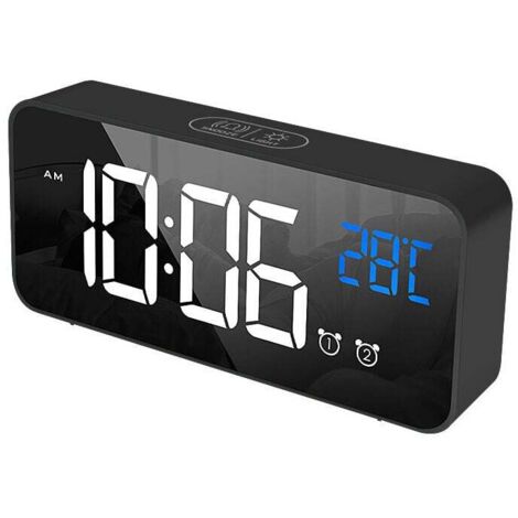Schwarzer digitaler Wecker, LED-Digitalwecker, digitaler Sonnenaufgang/Schlaf/2 Wecker/12/24 Stunden/USB-Ladeanschluss/13 Lieder