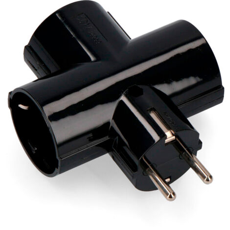 Schwarzer Dreifachstecker mit Bakelit, T/TL, 16A, 250V (eingeschweißt)  EDM 40059