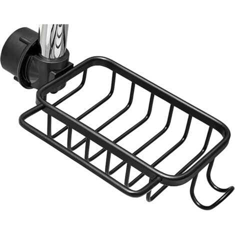 Schwarzer Duschhalter, 26 x 14 x 4,3 cm, 1 Stück, Handtuchhalter aus Aluminium, kein Bohren erforderlich, Seifenschale, Abflusskorb für die Küche