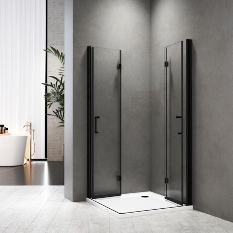 Schwarzer Duschkabine 100x100x195cm Eckeinstieg Falttür Dusche Duschwand Duschabtrennung aus 6mm Nano ESG Sicherheitsglas